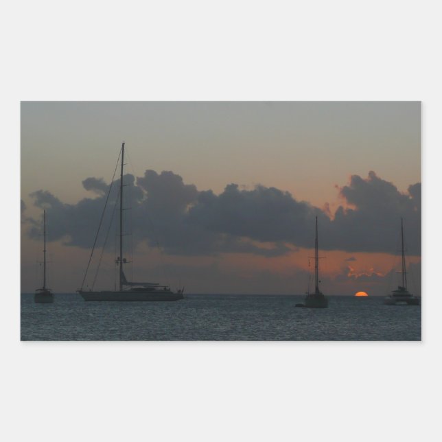 Sticker Rectangulaire Bateaux à voile dans Sunset Tropical Seascape (Devant)