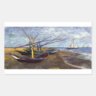 Sticker Rectangulaire Bateaux de pêche sur la plage