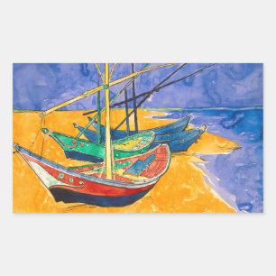 Sticker Rectangulaire Bateaux de Van Gogh Impressionnisme Plage