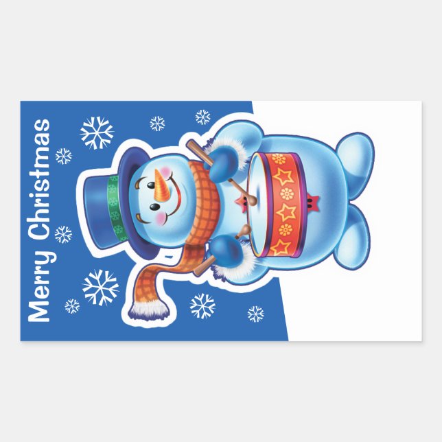 Sticker Rectangulaire Batteur bleu de bonhomme de neige d'autocollant de (Devant)