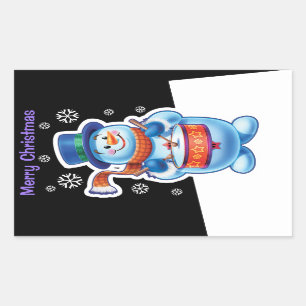 Sticker Rectangulaire Batteur noir de bonhomme de neige d'autocollant de