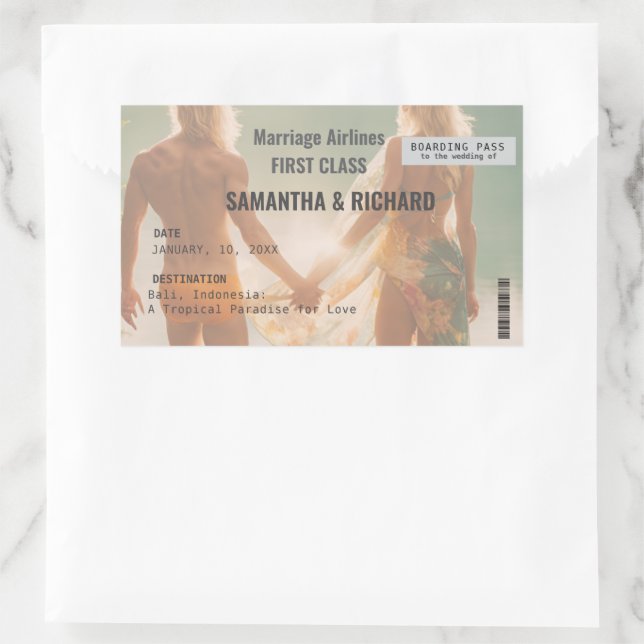 Sticker Rectangulaire Beach Wedding Boarding Pass Romantic  (Sac)