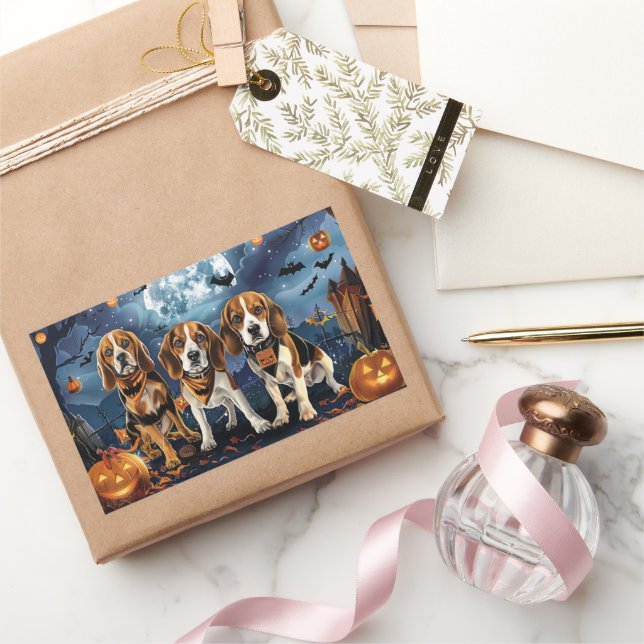 Sticker Rectangulaire Beagle Halloween Éffrayant (Cadeaux)
