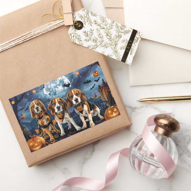 Sticker Rectangulaire Beagle Halloween Épouvantable (Cadeaux)