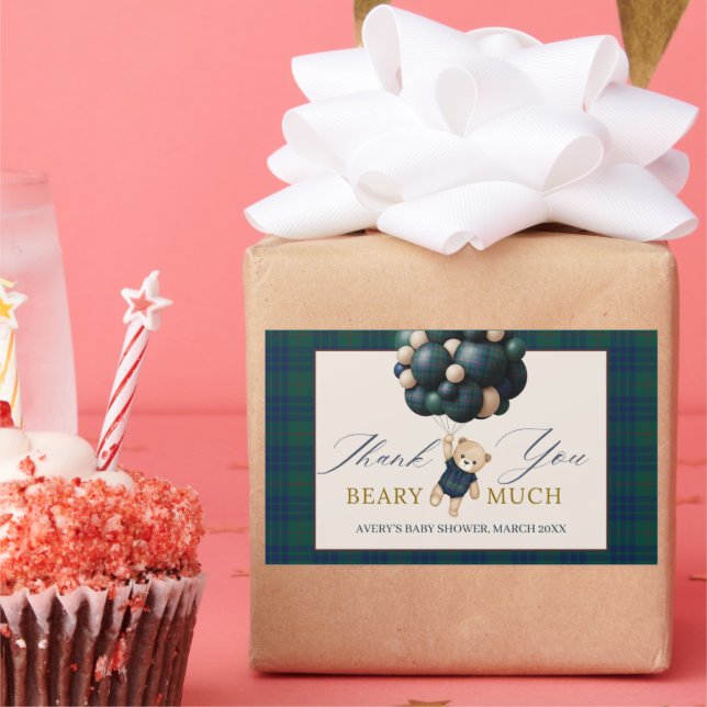 Sticker Rectangulaire Bearly Wait Teddy Balloon Baby Shower books (Fête)