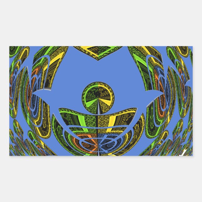 Sticker Rectangulaire Beau bleu africain traditionnel Vecteur ethnique (Devant)