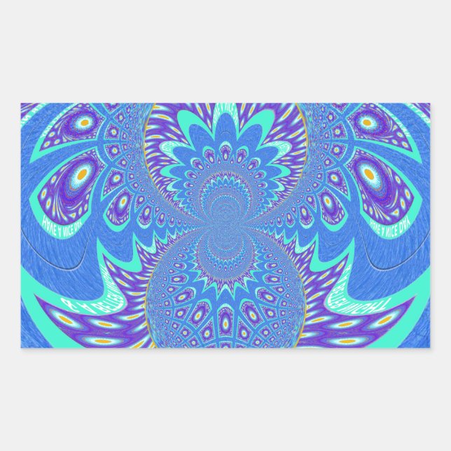 Sticker Rectangulaire Beau cyan bleu kaléidoscope vectoriel design (Devant)