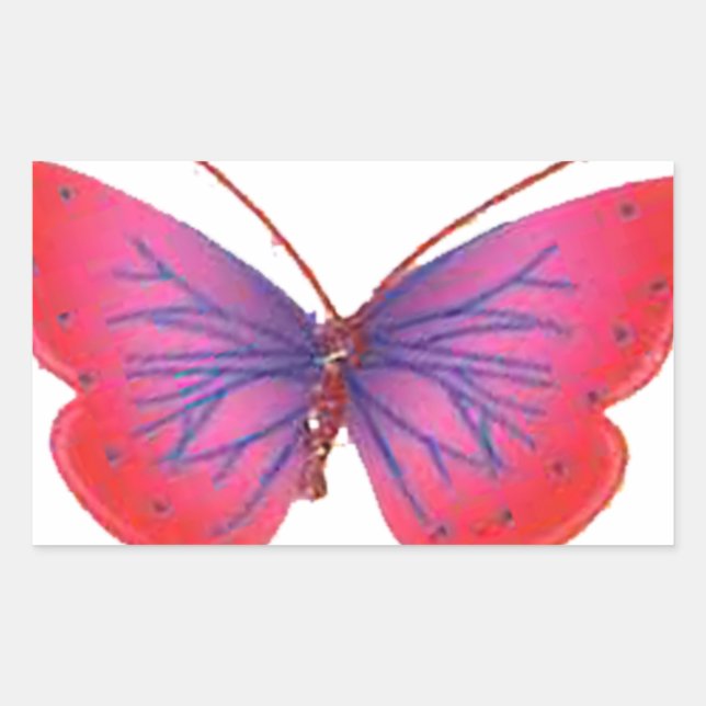 Sticker Rectangulaire Beau papillon rouge Extraordinaire rose et violet (Devant)