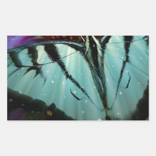 Sticker Rectangulaire Beau papillon Turquoise Swallowtail (Devant)
