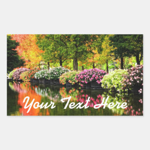 Sticker Rectangulaire Beau Parc Fleurs colorées Autumn Trees Pond