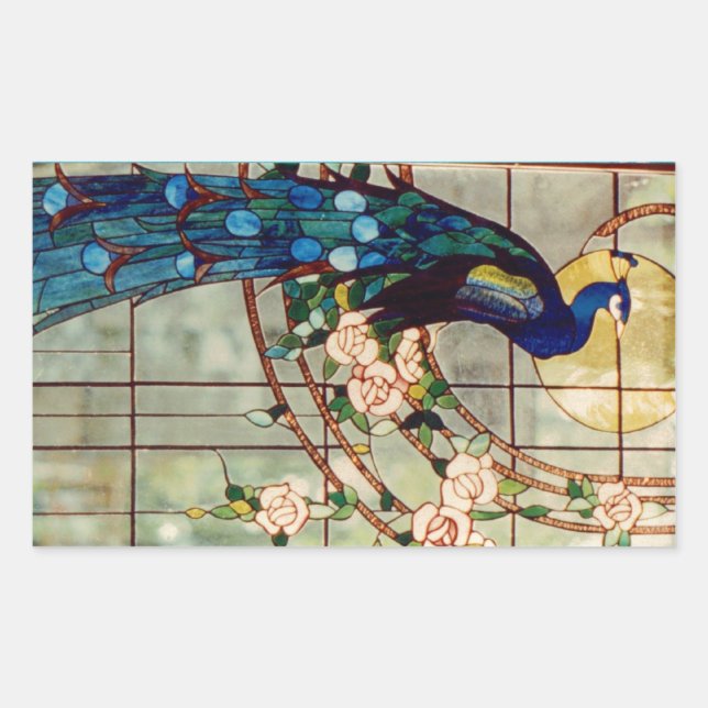 Sticker Rectangulaire Beau Peacock en verre teint (Devant)