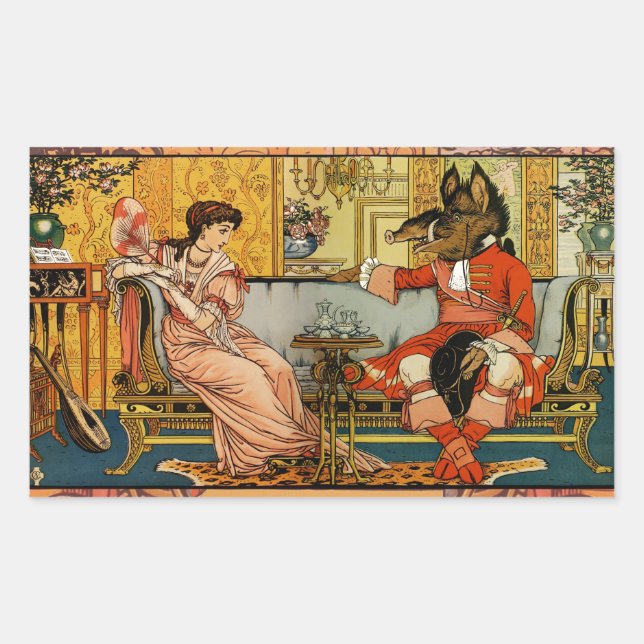 Sticker Rectangulaire Beauté Beast Classic Fairy Tale Caractères (Devant)