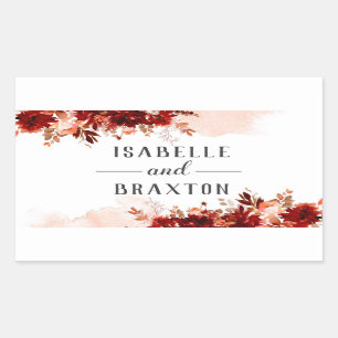 Sticker Rectangulaire Beauté Rustique Bordure Florale Monogramme de Mari