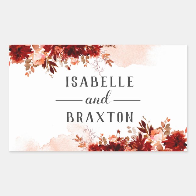 Sticker Rectangulaire Beauté rustique Frontière Florale Automne Monogram (Devant)