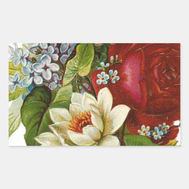 Sticker Rectangulaire Beautiful Romantic Summer Bouquet with Red Rose (Devant)
