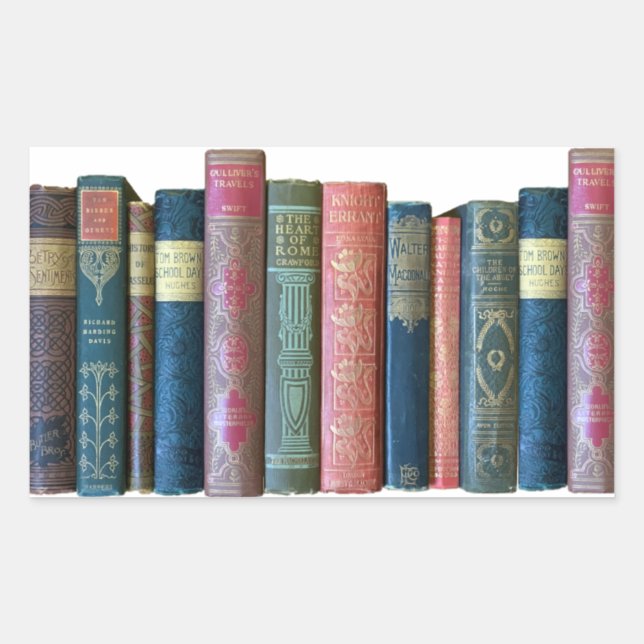 Sticker Rectangulaire Beaux vieux livres vintages, livres épines (Devant)