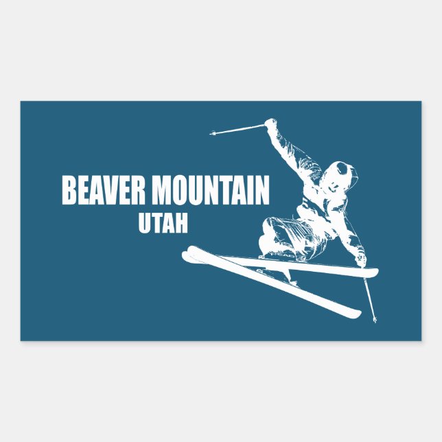 Sticker Rectangulaire Beaver Mountain Resort Utah Skier (Devant)