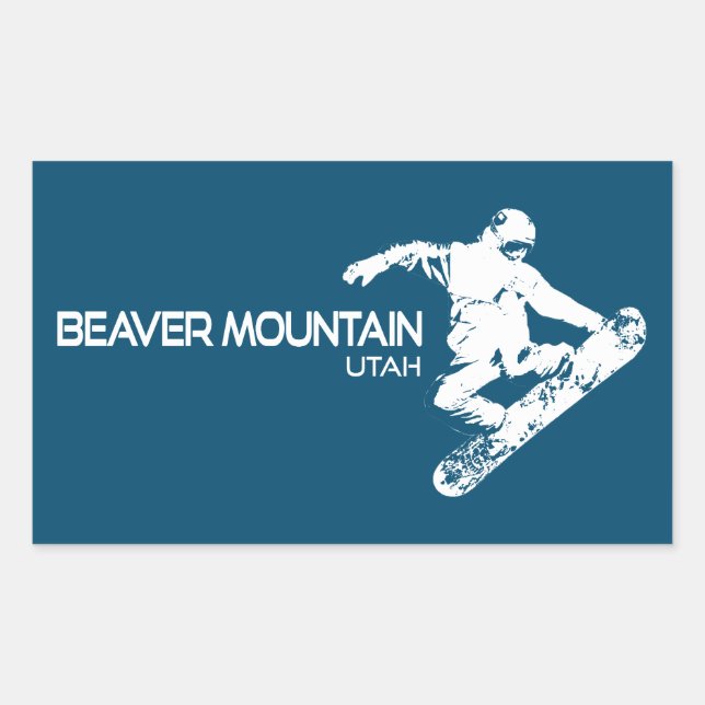 Sticker Rectangulaire Beaver Mountain Resort Utah Snowboardeur (Devant)