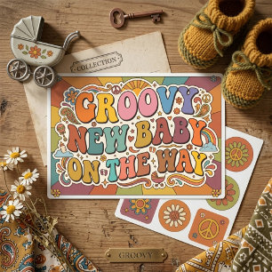 Sticker Rectangulaire Bébé Groovy en Route Rétro Soleil 