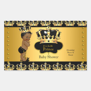Sticker Rectangulaire Bébé Prince Royal Fête Prénatale Noir Or Ethnique 