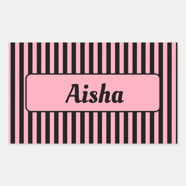 Sticker Rectangulaire Bébé rose noir Vintage Nom rayé (Devant)