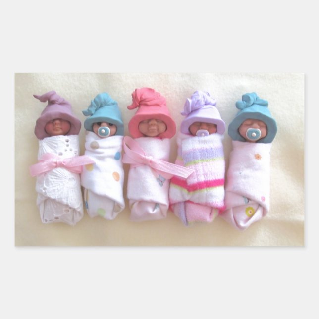 Sticker Rectangulaire Bébés d'argile, Casquettes d'elfes, Dormir, Swaddl (Devant)