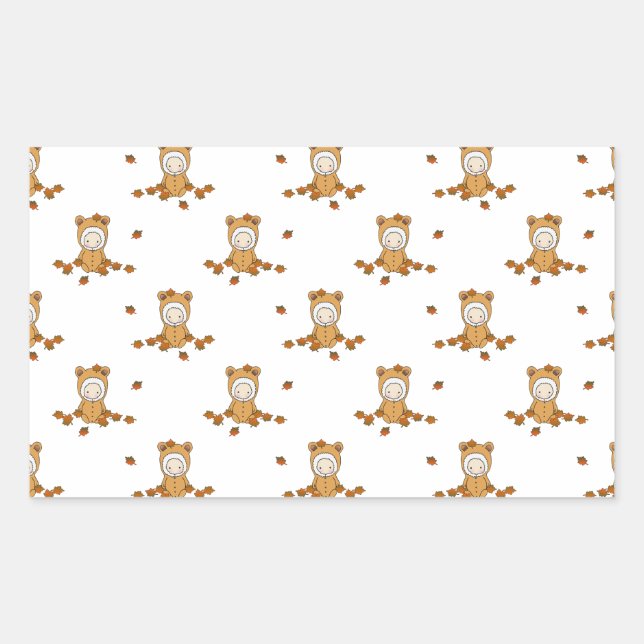 Sticker Rectangulaire Bébés mignons d'automne dans un motif de feuilles  (Devant)