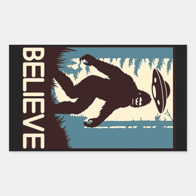 Sticker Rectangulaire BELIEVE Bigfoot UFO (Devant)