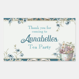 Sticker Rectangulaire Belle Aquarelle Bleue Fleur Tea Party