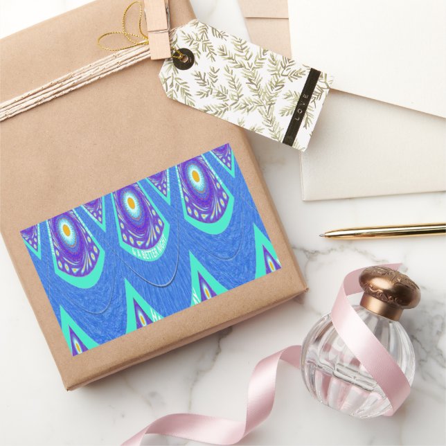 Sticker Rectangulaire Belle Batik Bleu Cyan Bleu Imprimer vectoriel Art (Cadeaux)