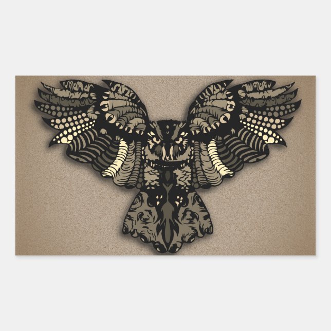 Sticker Rectangulaire Belle Chouette Rustique (Devant)