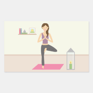 Sticker Rectangulaire Belle femme faisant du yoga dans une pièce décorée