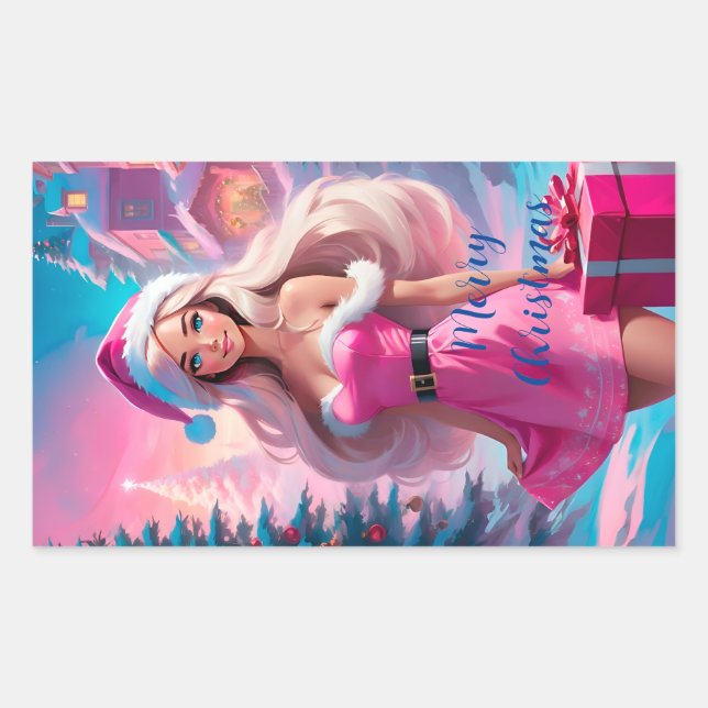 Sticker Rectangulaire Belle fille de Noël rose 01 (Devant)