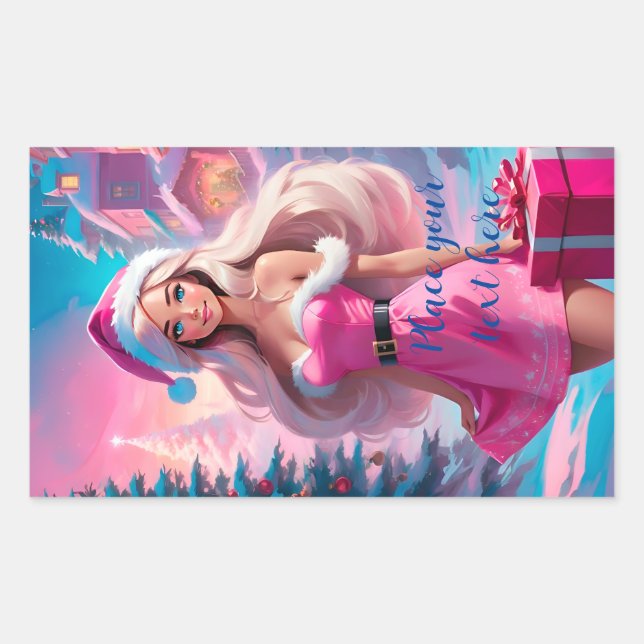 Sticker Rectangulaire Belle fille de Noël rose 01 (Devant)