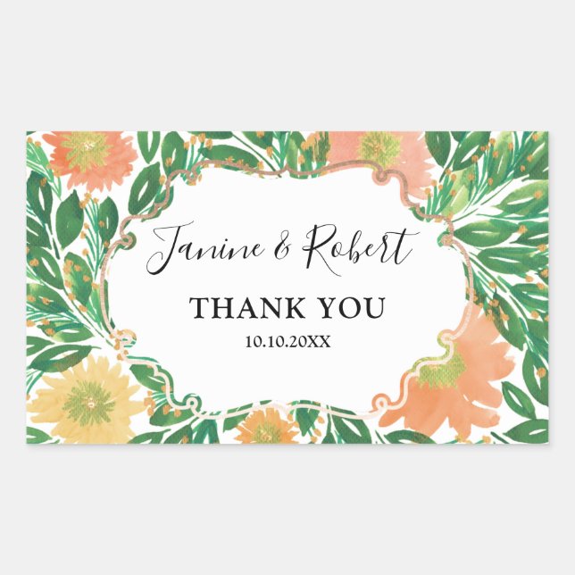 Sticker Rectangulaire Belle Fleurs Aquarelle Peinture Mariage (Devant)