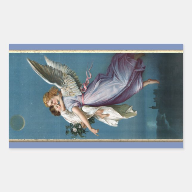 Sticker Rectangulaire Belle Peinture Ange Gardienne (Devant)