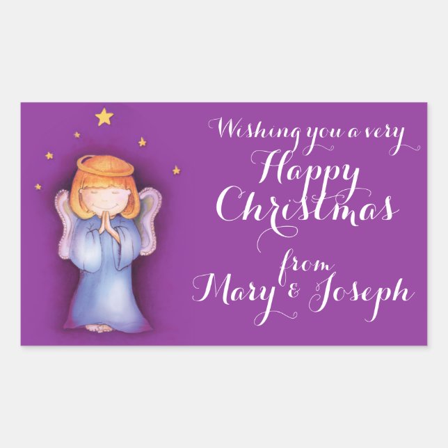 Sticker Rectangulaire Belle petite fille prier nom de l'art Noël marque  (Devant)