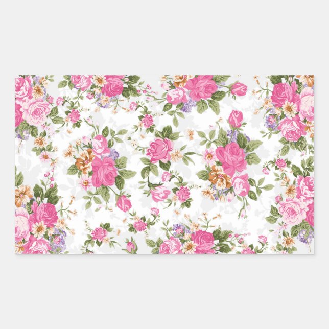 Sticker Rectangulaire Belles fleurs roses élégantes et vintages (Devant)