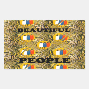 Sticker Rectangulaire Belles Personnes Couleurs Motif Traditionnelles Af