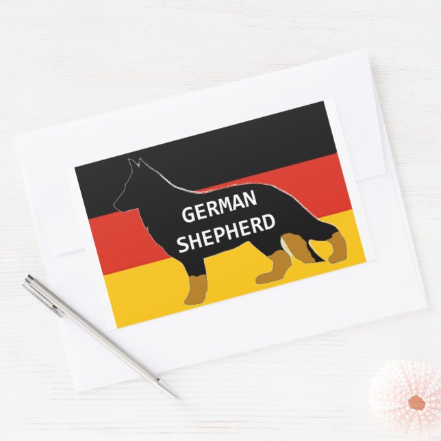 Sticker Rectangulaire Berger Allemand Bi Couleur nom Silhouette (Enveloppe)