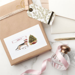 Sticker Rectangulaire Berger allemand drôle Chien de Noël avec arbre