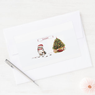 Sticker Rectangulaire Berger australien Chien de Noël drôle avec arbre
