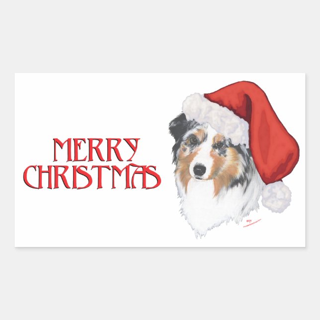 Sticker Rectangulaire Berger Australien Noël (Devant)