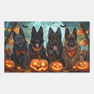 Sticker Rectangulaire Berger belge Halloween Éffrayant