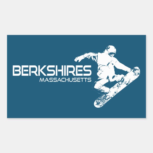 Sticker Rectangulaire Berkshires Massachusetts Snowboarder (Devant)