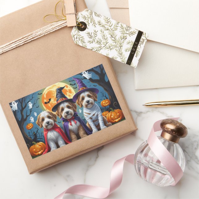 Sticker Rectangulaire Bernedoodle Chiens Citrouille Halloween Funny (Cadeaux)