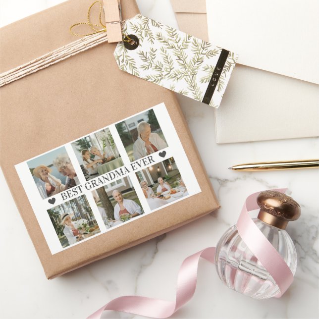 Sticker Rectangulaire Best Grandma Ever Photo Collage – Gift with Hearts (Cadeaux)