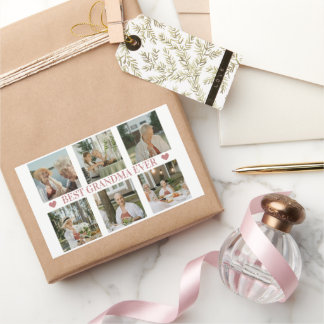 Sticker Rectangulaire Best Grandma Ever Photo Collage – Gift with Hearts