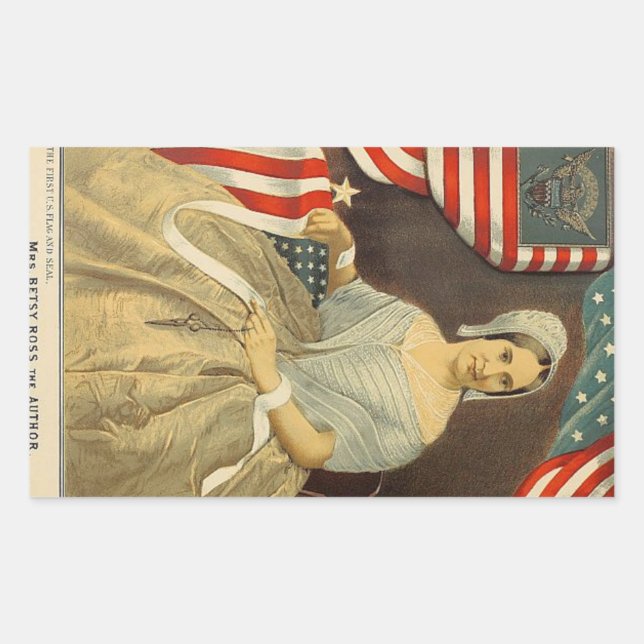 Sticker Rectangulaire Betsy Ross Premier drapeau américain et phoque Vin (Devant)