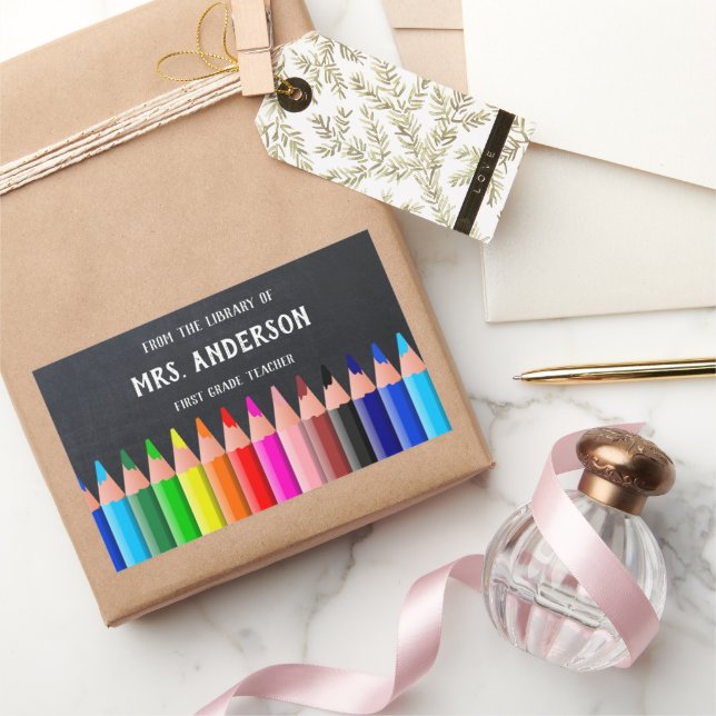 Sticker Rectangulaire Bibliothèque de professeurs de crayons couleur tab (Cadeaux)